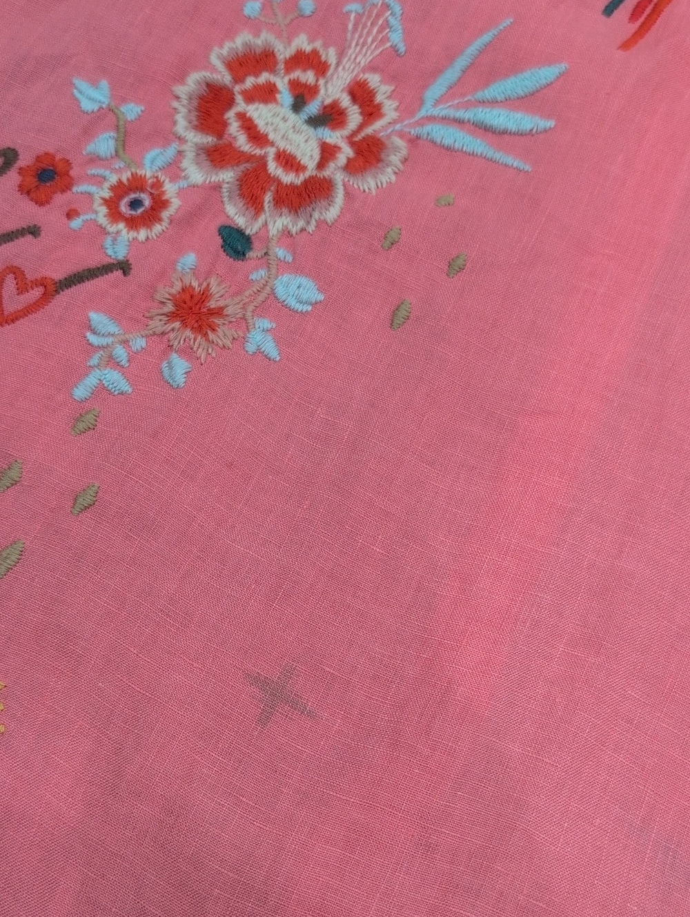 Johnny Was Ruth Lisbon Embroidered Linen Blouse Coral Pink Button Top Size M - Picture 7 of 7